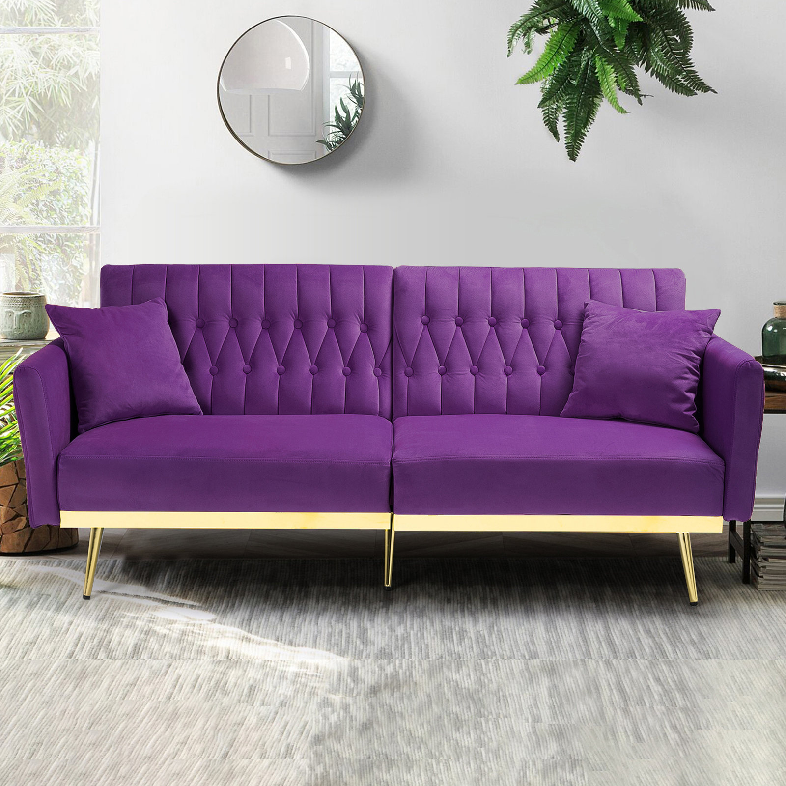 Somiya 70 Upholstered Sleeper Sofa Everly Quinn Fabric Purple Velvet